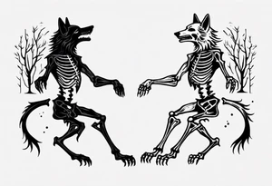 two wolf skeletons dancing tattoo idea