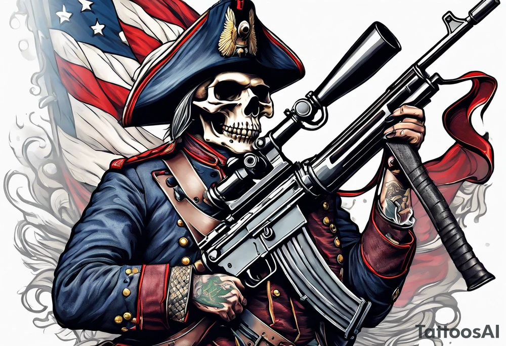revolutionary war skull faced
 sodier running with a machine gun tattoo idea
