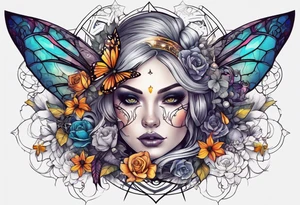 Full sleeve with fairy’s and skulls and spiderwebs tattoo idea
