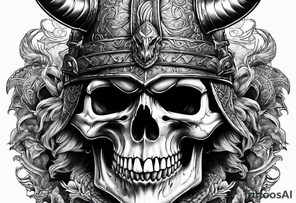 Viking skull with helmet and dragon head tattoo idea