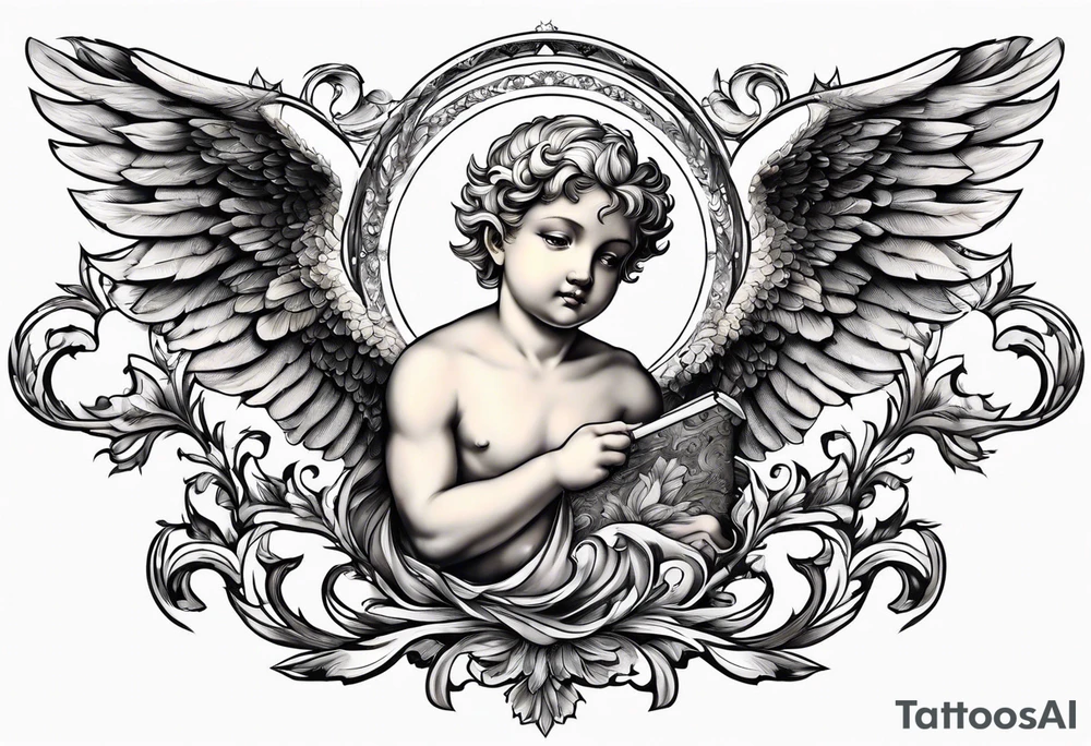 Flying Cherub renaissance style tattoo idea