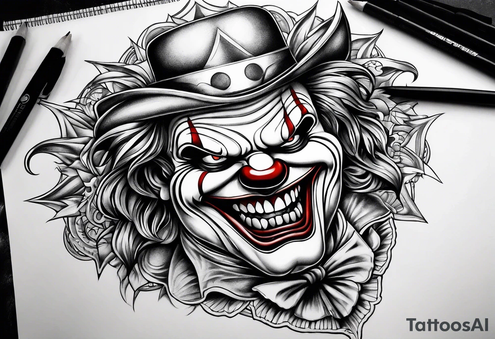 Evil clown gangster tattoo idea