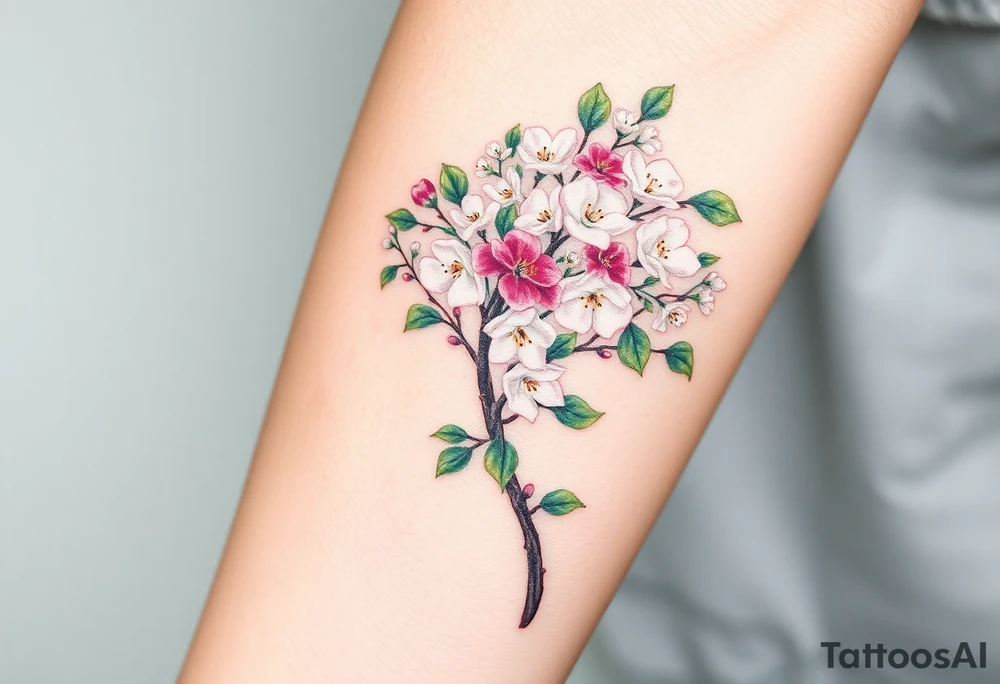 flowering hawthorn tree with white lilly of the vally plants tattoo idea