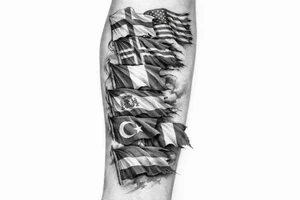 England USA Iceland Italy Spain Turkey France Hungary flags inside forearm tattoo idea
