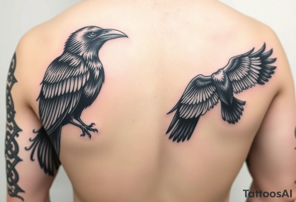 Left sleeve tattoo.

Morrigan Celtic  goddess of death. 

Crone imagery. 

Powerful dark magic

Multiple crows. 

. Realistic, black and white

Stronger focus on Celtic symbolism

Protector of natural world tattoo idea