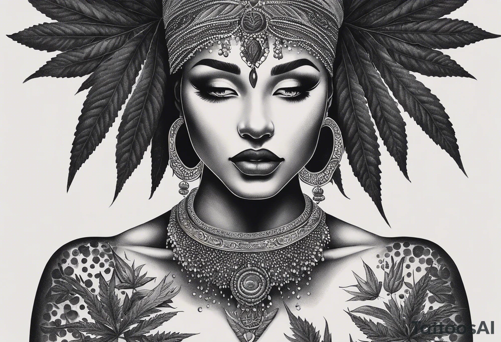 Black Goddess of marijuana tattoo idea
