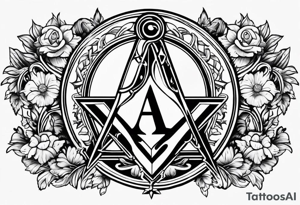 Masonic square and compass on staff of caduceus tattoo idea