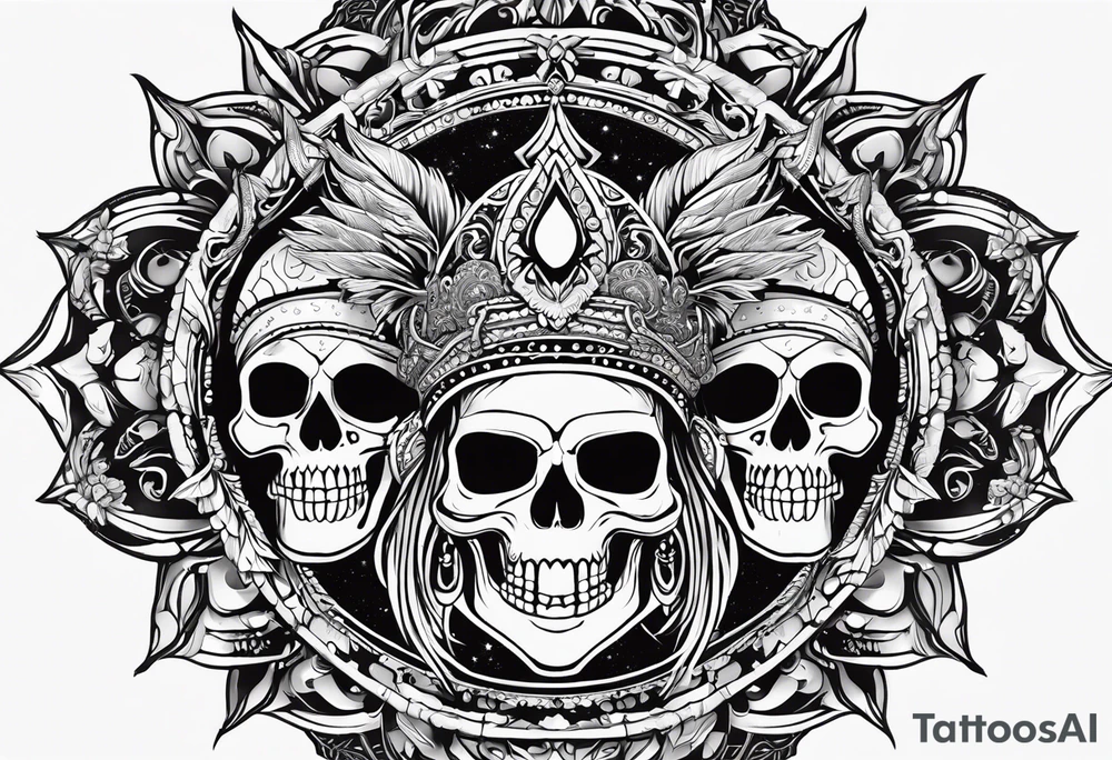black kali, goddess pirate, alien, pachamama, valkrye, warrior, skull, lotus azul, wing, eagle, zenza resonance, stars, 5D tattoo idea