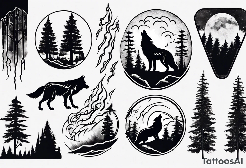 thunderstorm over a forest and a wolf howling tattoo idea thunderstorm over a forest and a wolf howling tattoo idea