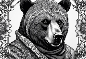 a man with a bear's head instead of a hood and a beard tattoo idea