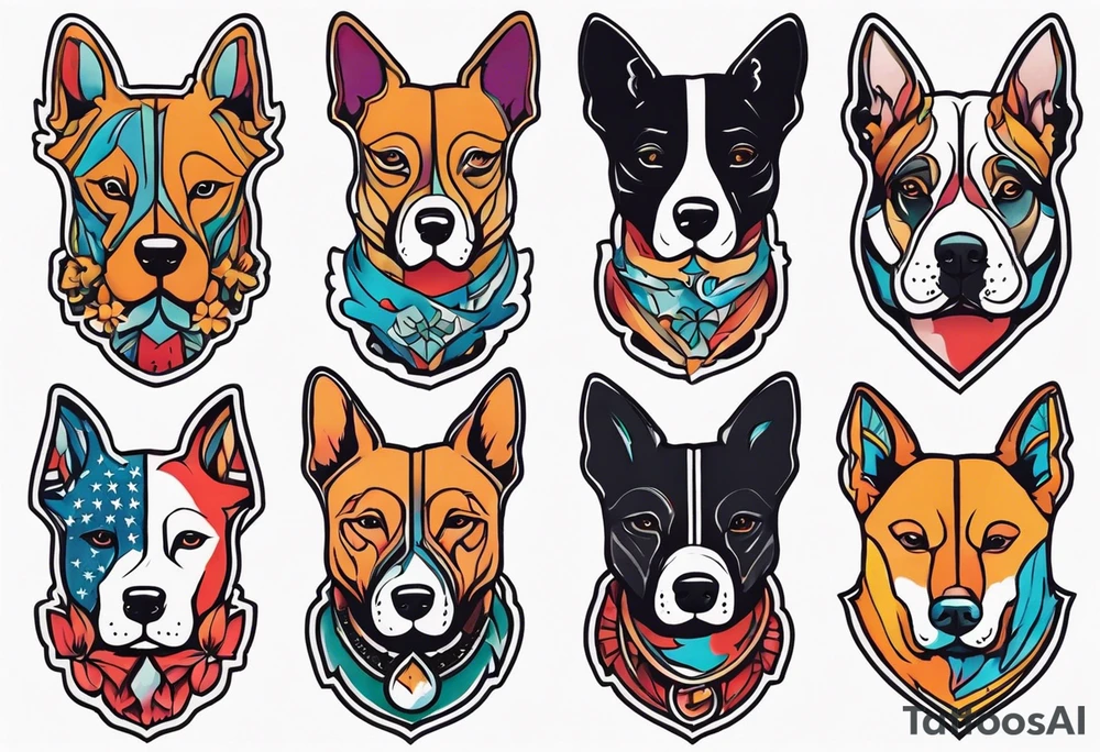 Simple colored tattoo with elements linked to bodybuilding dogs travel and freedom tattoo idea