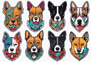 Simple colored tattoo with elements linked to bodybuilding dogs travel and freedom tattoo idea