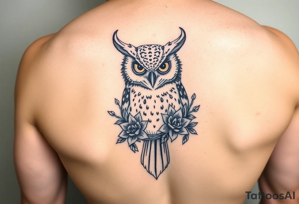 Horned Owl with Succulents tattoo idea