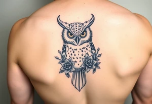 Horned Owl with Succulents tattoo idea