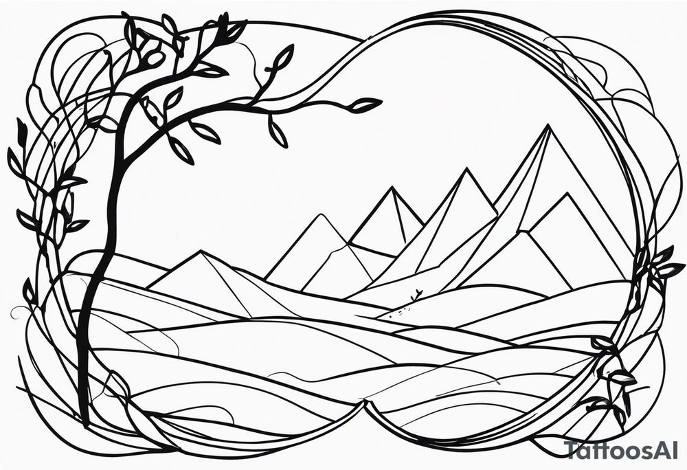 fine line vines, tree, minor geometric aspects. tattoo idea