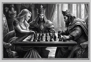 Capture the intense moment of checkmate in the game, with the angelic queen delivering the final move, signaling the triumph of good over evil in this strategic battle. tattoo idea