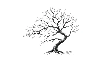 simple windy tree tattoo linework stencil with date 02.18.1998 tattoo idea