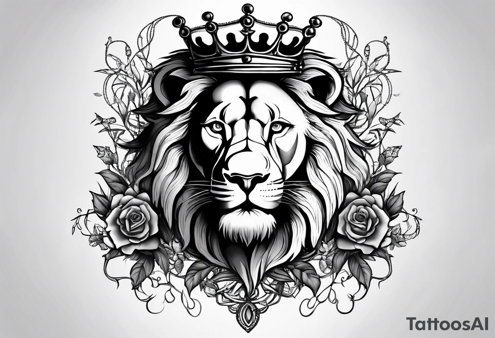 Lion and lamb tattoo with crown of thorns tattoo idea