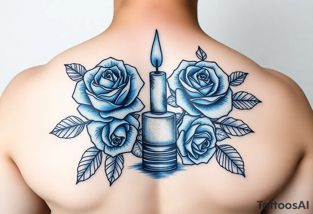 Blue, roses, water, candle tattoo idea