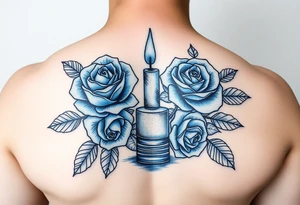Blue, roses, water, candle tattoo idea