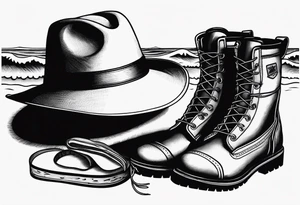 Keep it simple. A pair of timberland boots next to two flip flops and a cowboyhat on the Beach. tattoo idea
