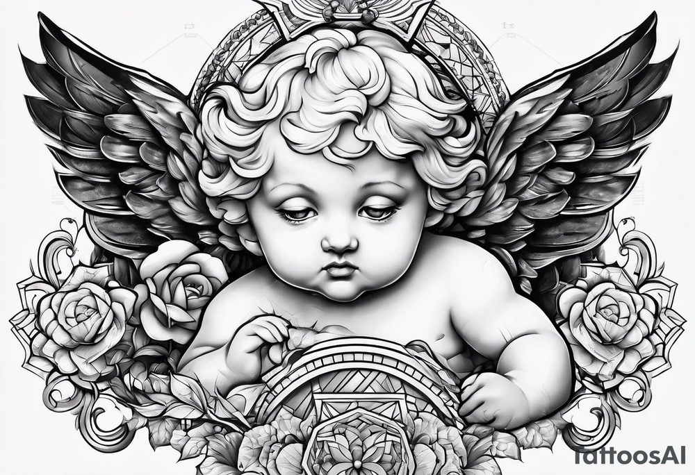 geometric cherub tattoo idea