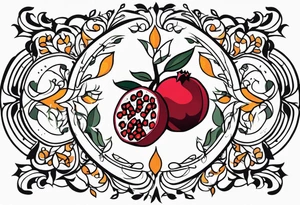 strength, small, nuanced, pomegranate, elegant, armenian, sun, lenghty tattoo idea