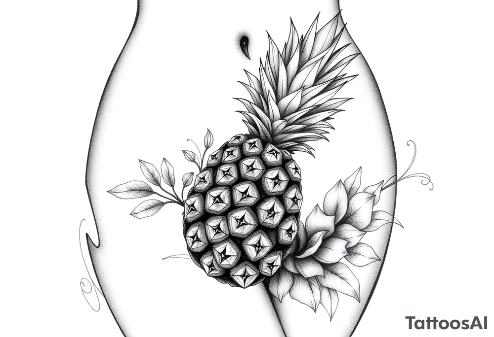 To cover pubic area vagina and anus using a pineapple with diamonds and magestic tattoo idea