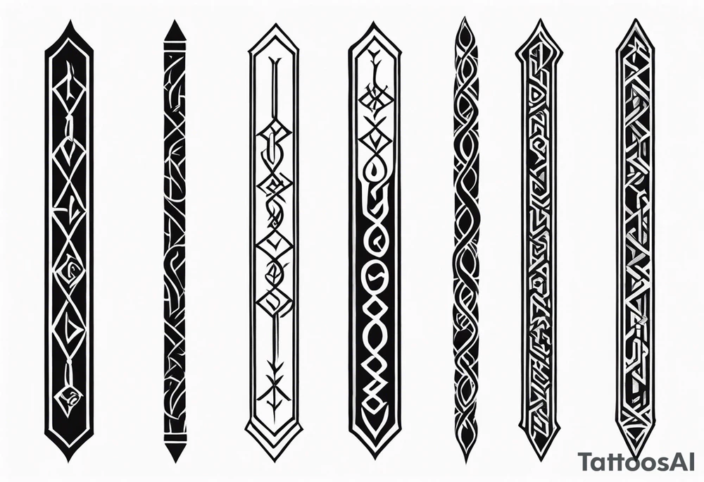 vertical rune tattoo with 4-5 symbols tattoo idea