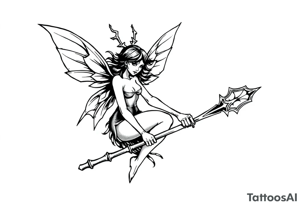 Dark fairy with weapon tattoo idea