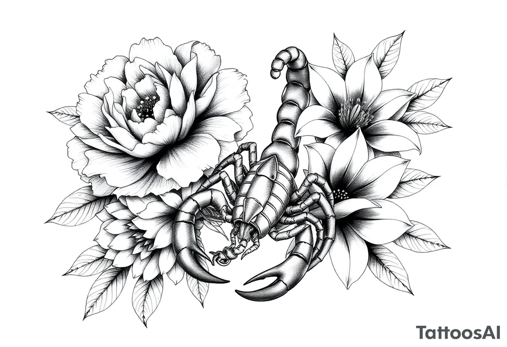 peonies and lilies with scorpion tattoo idea