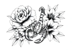 peonies and lilies with scorpion tattoo idea