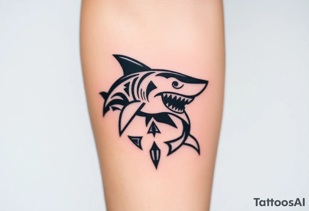 Masculine strong shark flowing forward in water tattoo idea