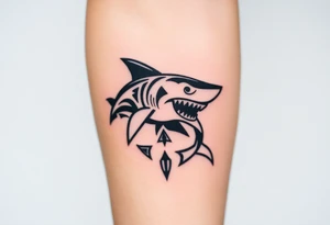Masculine strong shark flowing forward in water tattoo idea