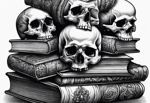 book stacks with skulls tattoo idea