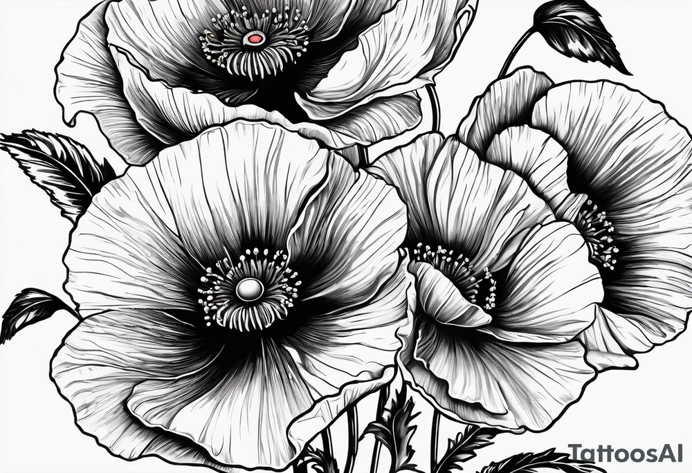 Poppy flower with the date 1/15/22 in Roman numerals tattoo idea