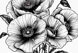 Poppy flower with the date 1/15/22 in Roman numerals tattoo idea