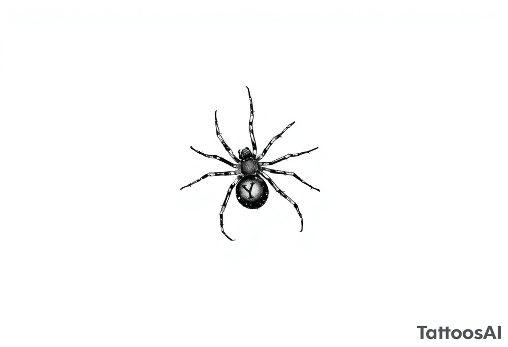Black widow Spider crawling down sideways with the letter Y on the body of the spider tattoo idea