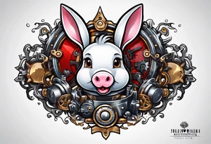 Looks like a rabbit cartoon pig with a mechanical heart tattoo idea