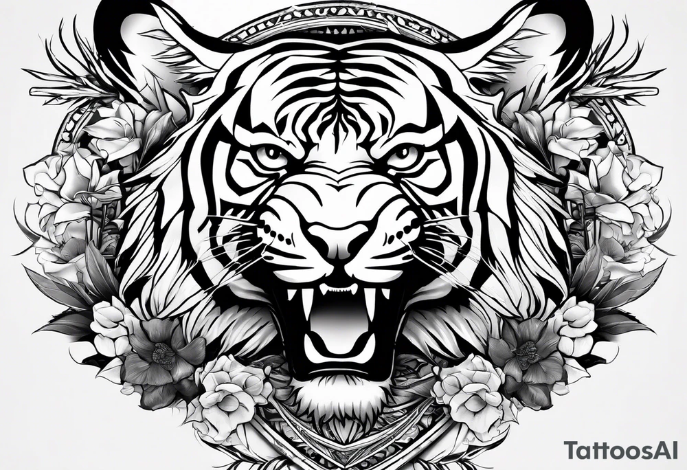 Memorial piece including a tiger on forearm.
Make a place for lettering on top and bottom tattoo idea
