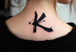 Small Brushstroke K painted with bold black ink, Japanese sumi-e style with subtle red stamp mark in the corner. tattoo idea