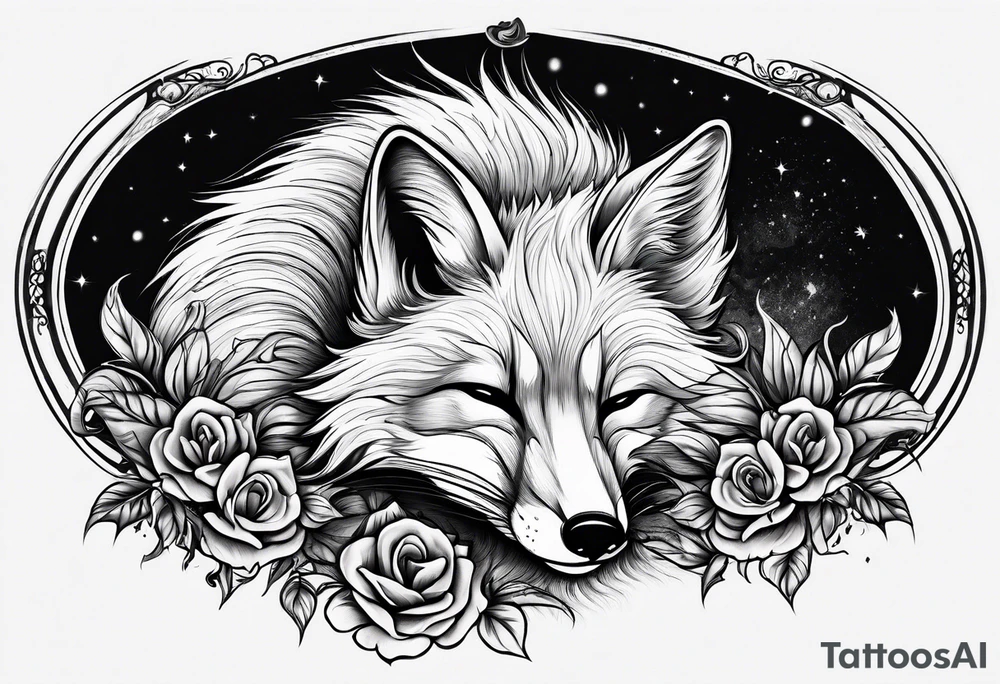 Creepy evil fox sleeping dead tattoo idea