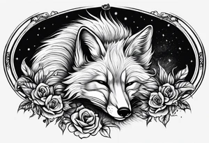 Creepy evil fox sleeping dead tattoo idea