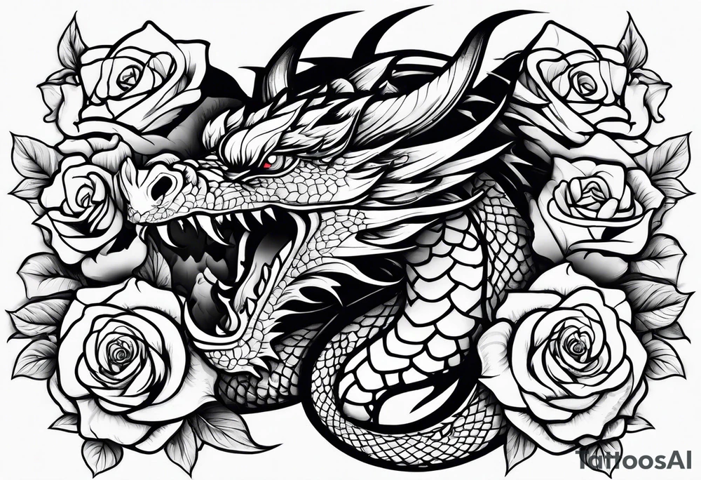 Dragon roses tattoo idea
