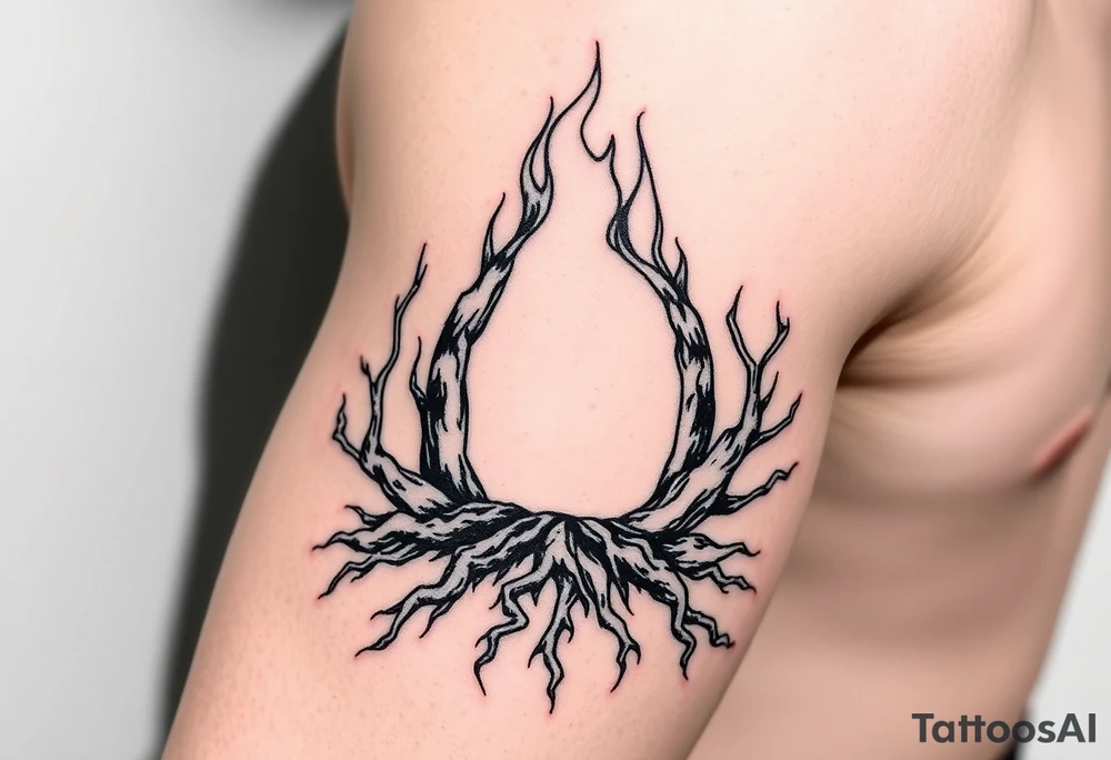 flame in roots, with a roots archway tattoo idea