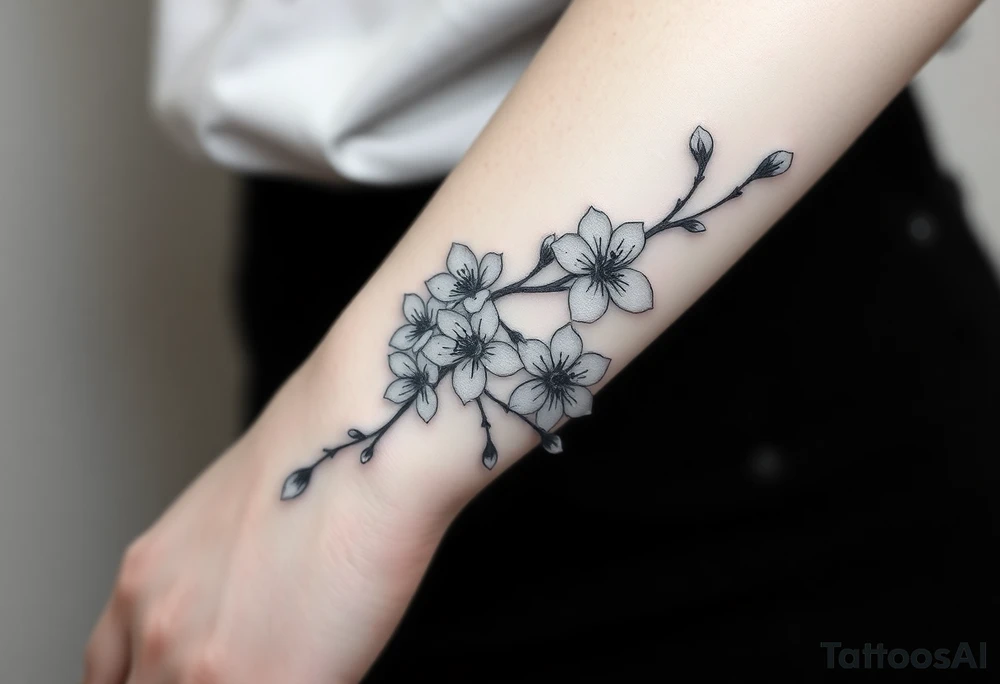 delicate cherry blossoms swirling in spring breeze with petals tattoo idea