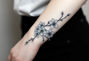 delicate cherry blossoms swirling in spring breeze with petals tattoo idea
