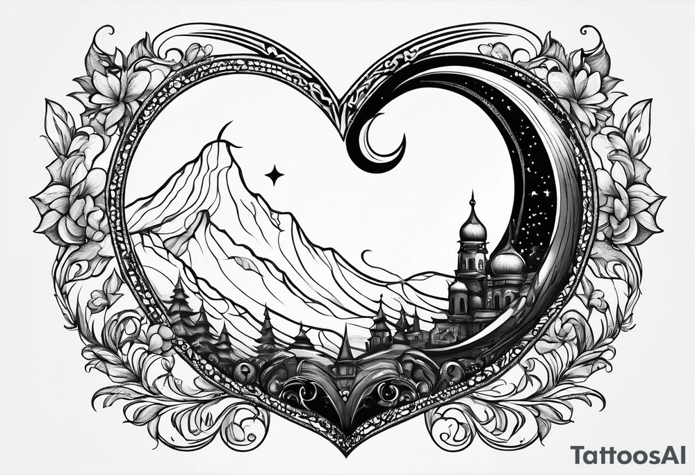 Crescent moon with a love heart inside tattoo idea Crescent moon with a love heart inside tattoo idea