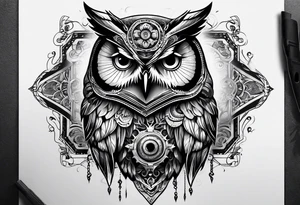 mechanical owl tattoo idea