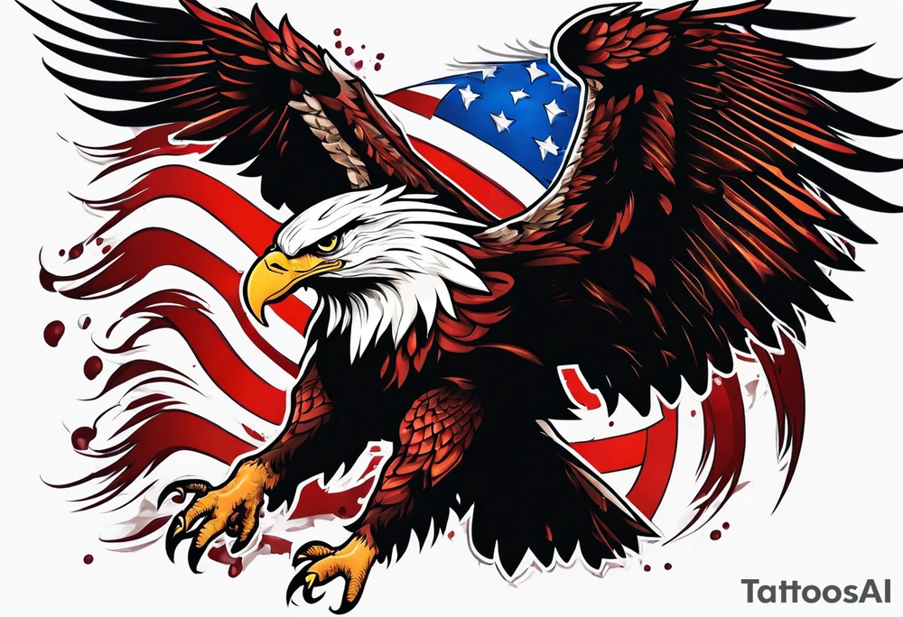 Blood covered Eagle and burning USA  flag tattoo idea
